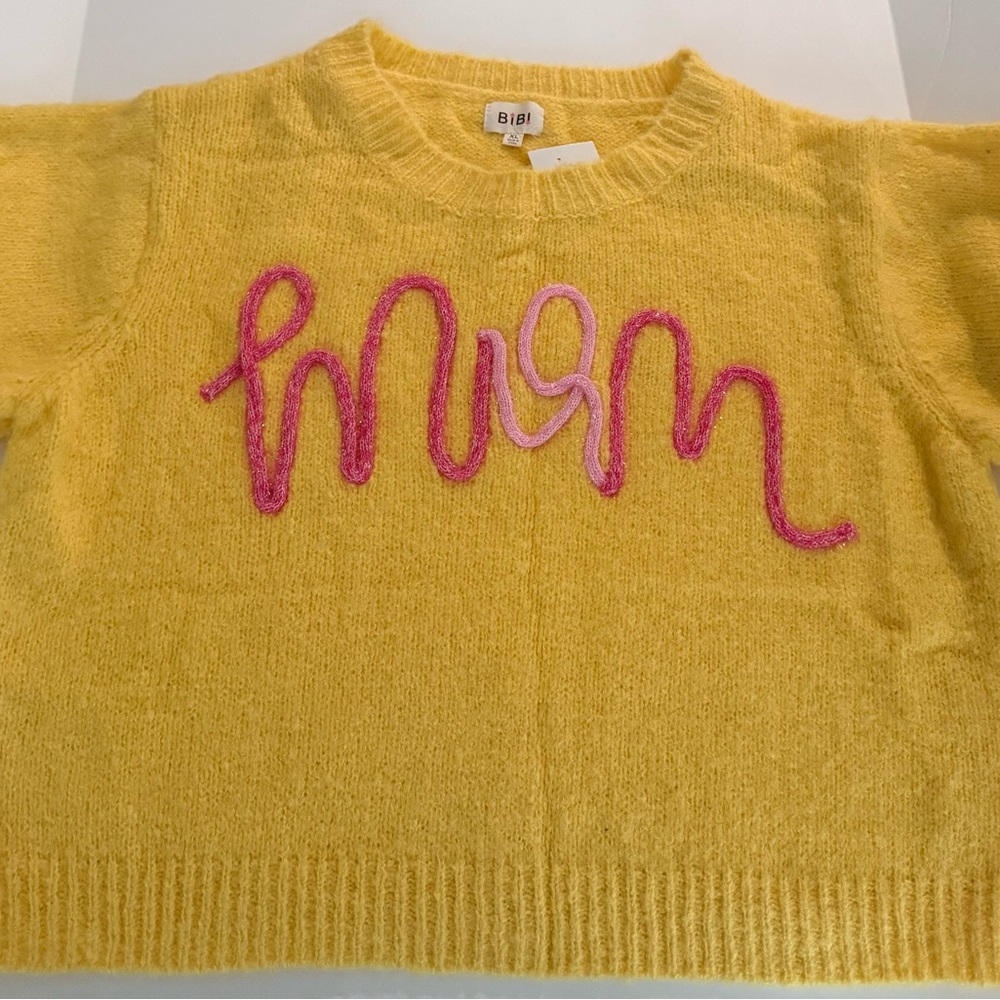 Boutique Yellow MOM Puff Short Sleeve Sweater XL